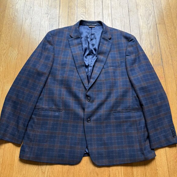 Tommy Hilfiger Mens Size 48R Navy & Brown Plaid Casual Sport Coat Blazer Jacket - Picture 16 of 16
